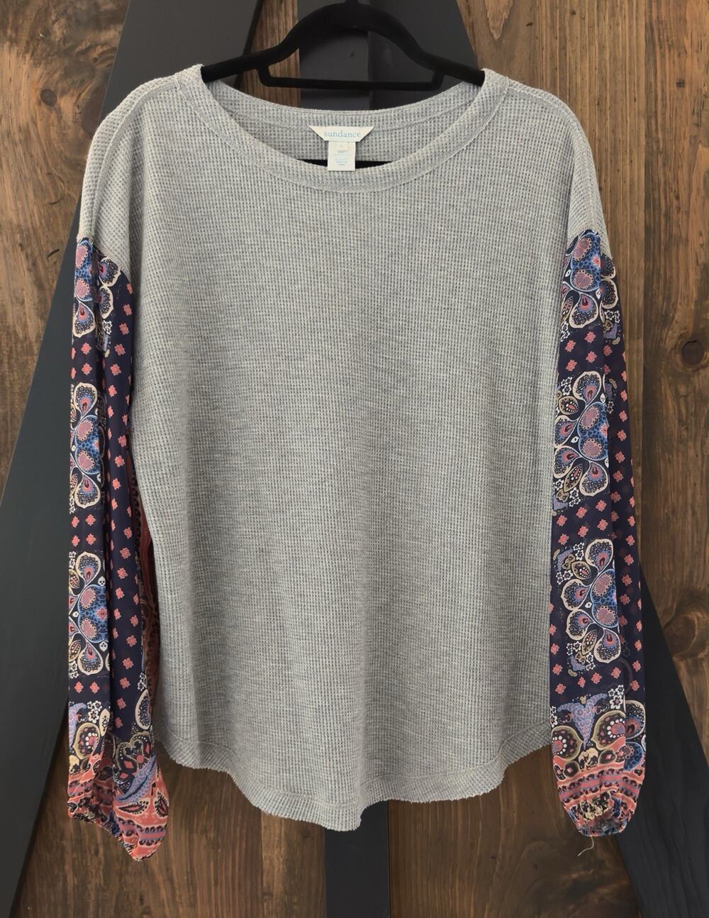 Sundance Waffle Knit Oversized Top Boho Silky Sleeves Size L